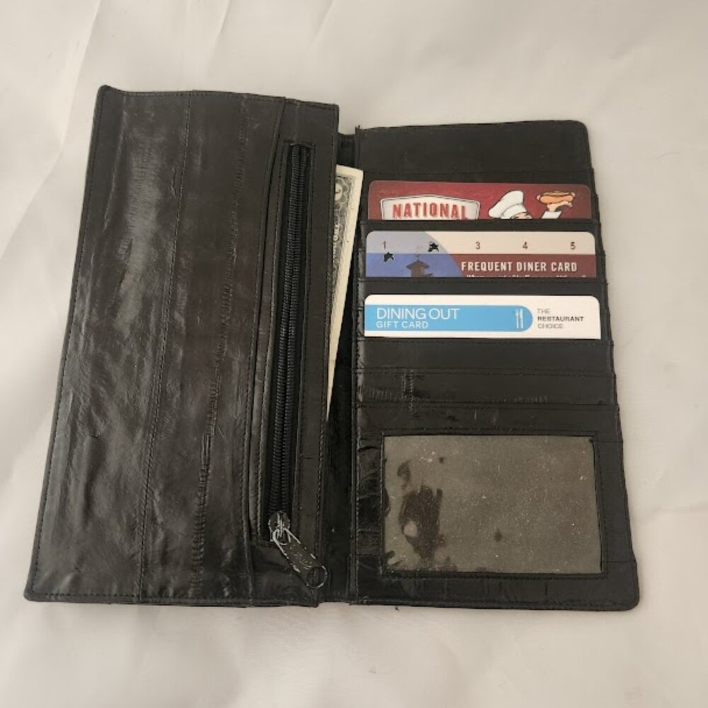 Genuine Eel Skin Wallet Bill Fold Black